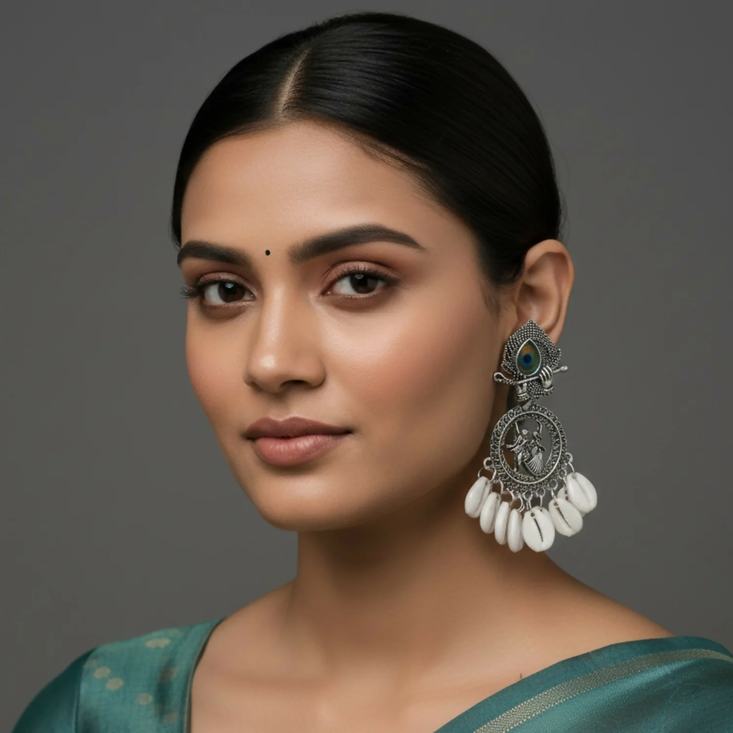 Oxidized Silver Look Tribal Statement Earrings - Image 2