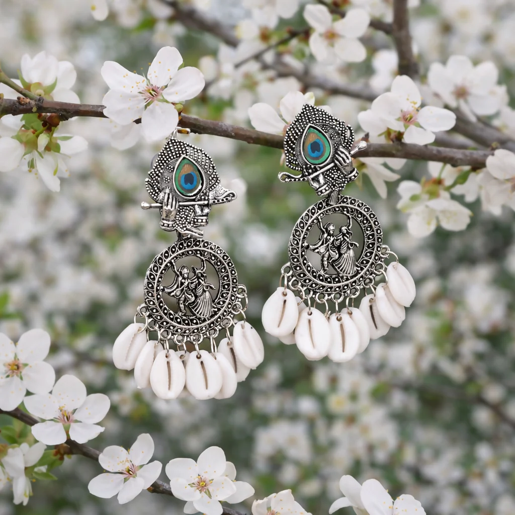 Oxidized Silver Look Tribal Statement Earrings - Image 3