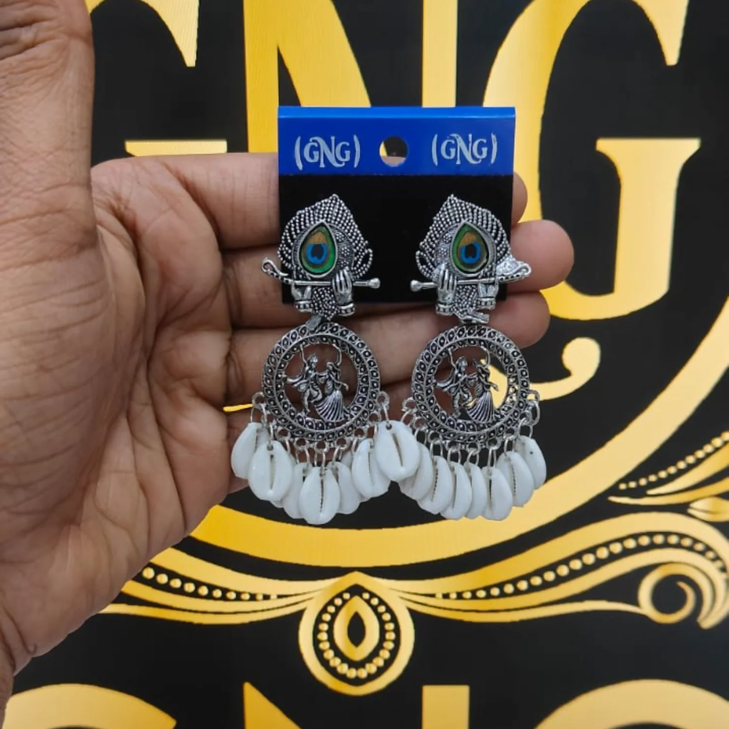 Oxidized Silver Look Tribal Statement Earrings - Image 4