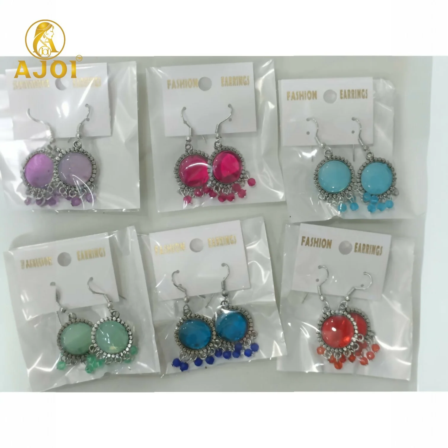 Oxidized Silver Multicolor Stone Drop Earrings with Beaded Fringe - Image 5