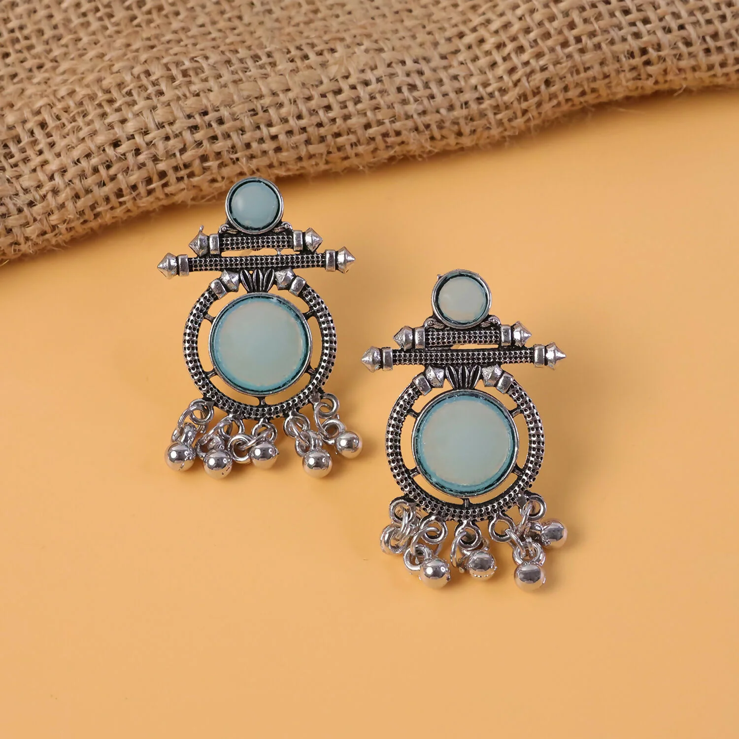 Oxidized Silver-Plated Blue Stone Drop Earrings for Women | Ethnic Tribal Jewelry - Image 4