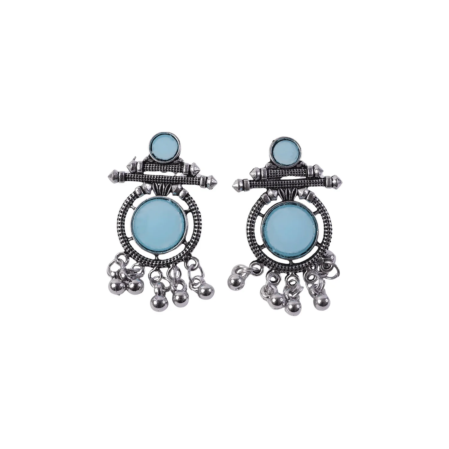 Oxidized Silver-Plated Blue Stone Drop Earrings for Women | Ethnic Tribal Jewelry - Image 5