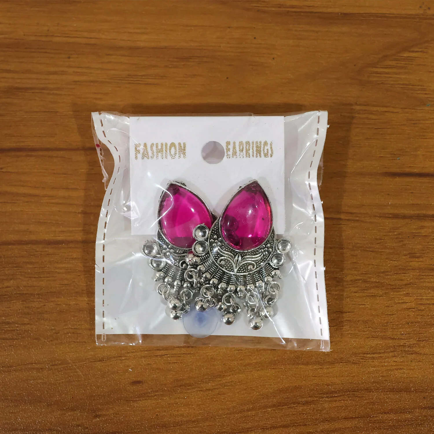 Oxidized Silver-Plated Magenta Pink Pear Stone Earrings | Traditional Ethnic Jewelry - Image 6