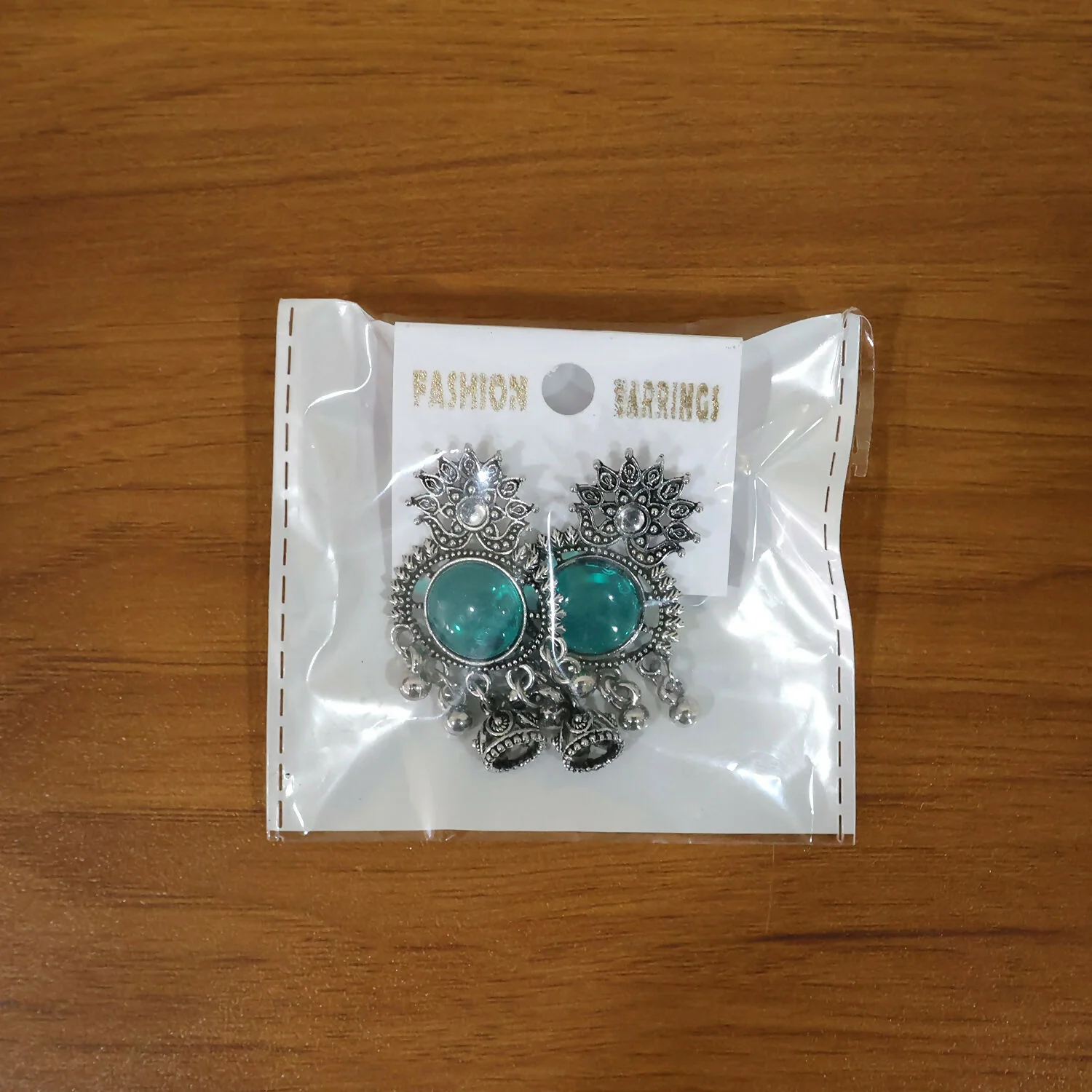 Oxidized Silver-Plated Teal Green Stone Jhumka Earrings | Traditional Ethnic Jewelry - Image 6
