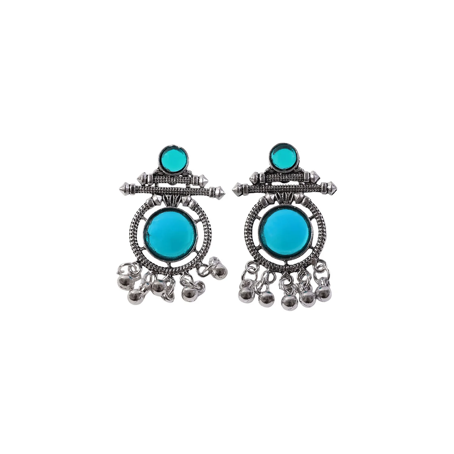 Oxidized Silver Teal Stone Earrings | Traditional Ethnic Jewelry | Women’s Fashion Drops - Image 5