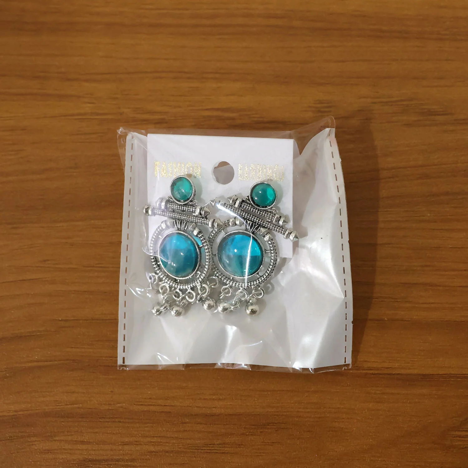 Oxidized Silver Teal Stone Earrings | Traditional Ethnic Jewelry | Women’s Fashion Drops - Image 6