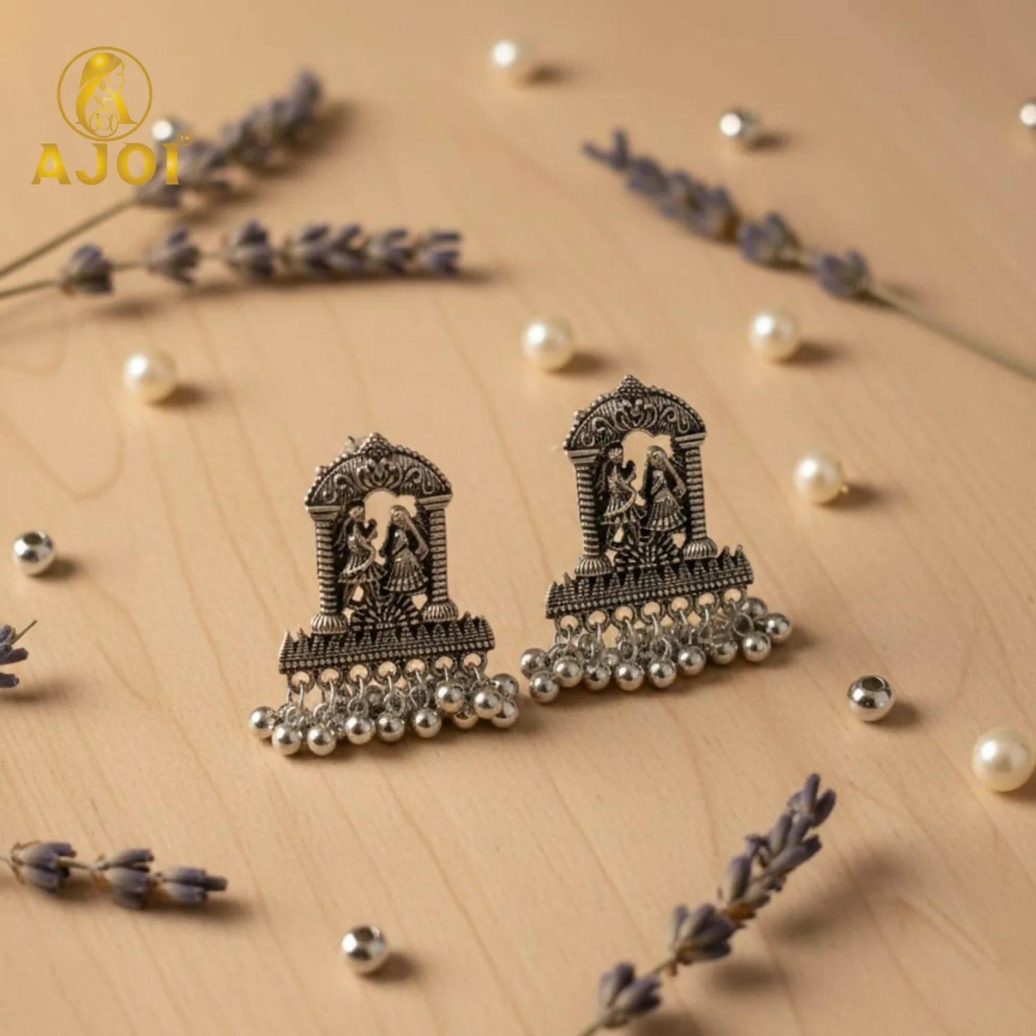 Handcrafted Radha Krishna Design with Ghungroo Drops - Image 3