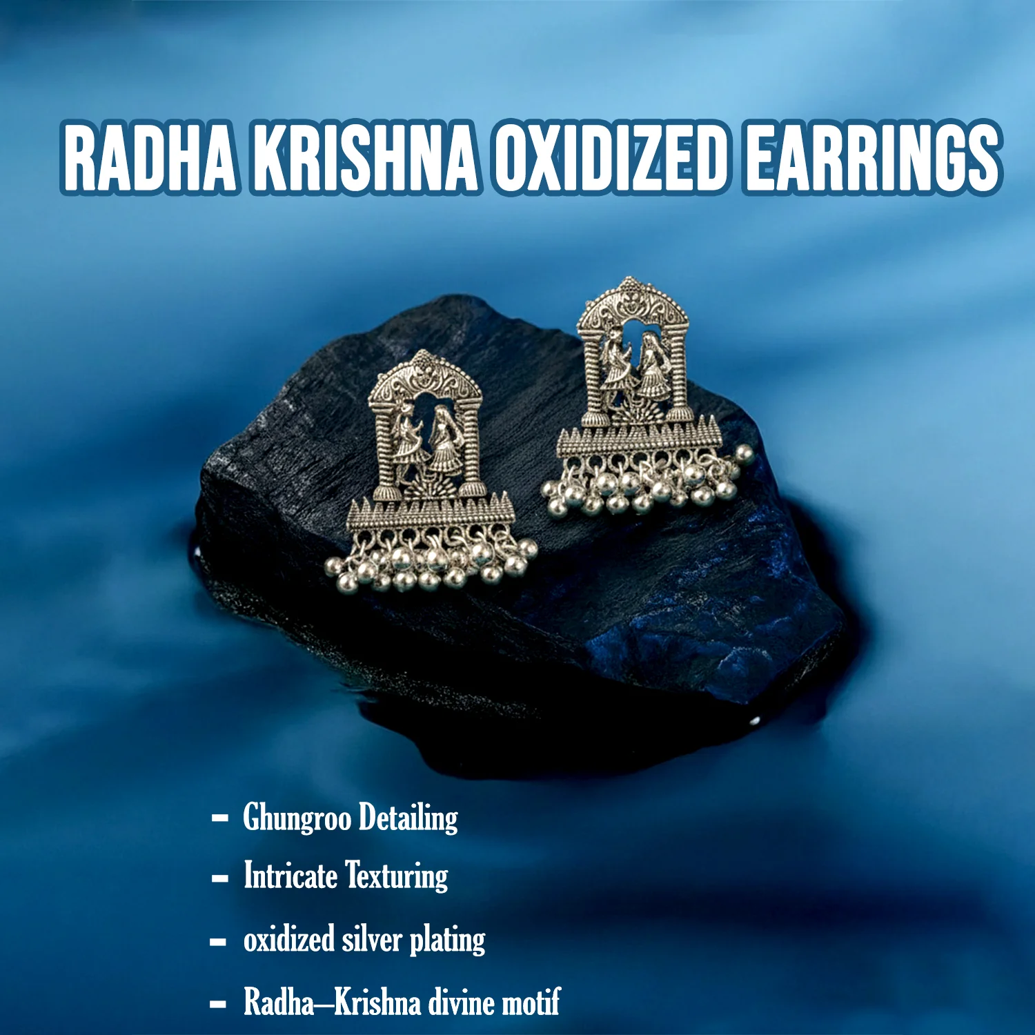 Handcrafted Radha Krishna Design with Ghungroo Drops - Image 4