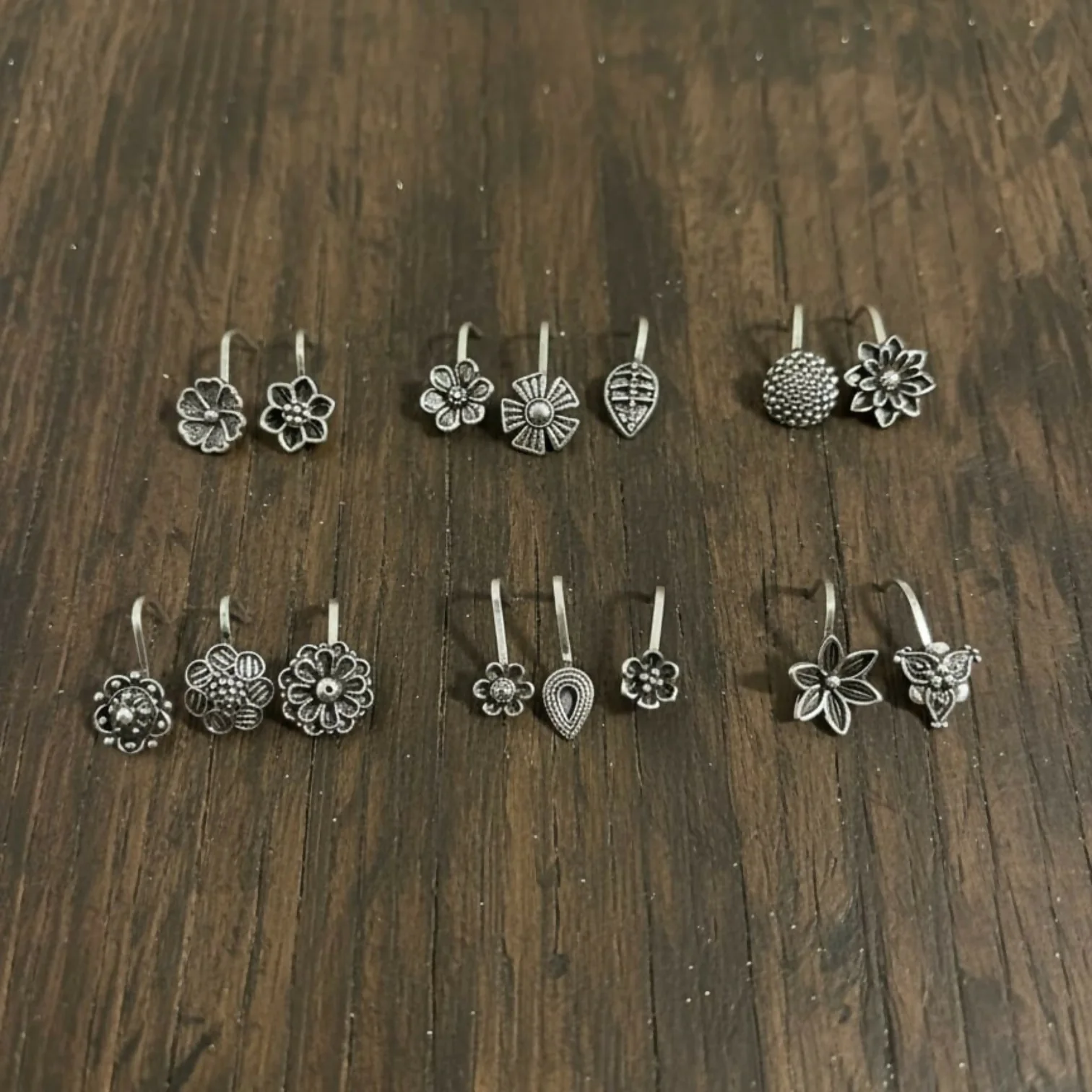 Oxidized Silver Traditional Floral Nose Pins Combo for Women & Girls (Pack of 15) - Image 3