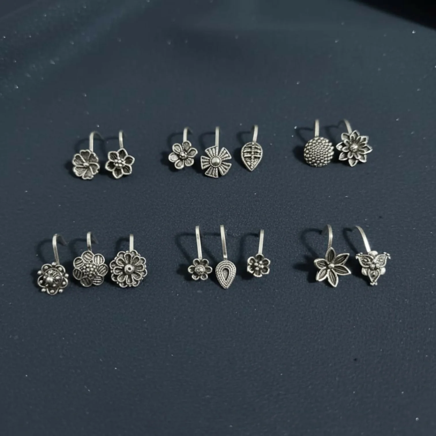 Oxidized Silver Traditional Floral Nose Pins Combo for Women & Girls (Pack of 15) - Image 4
