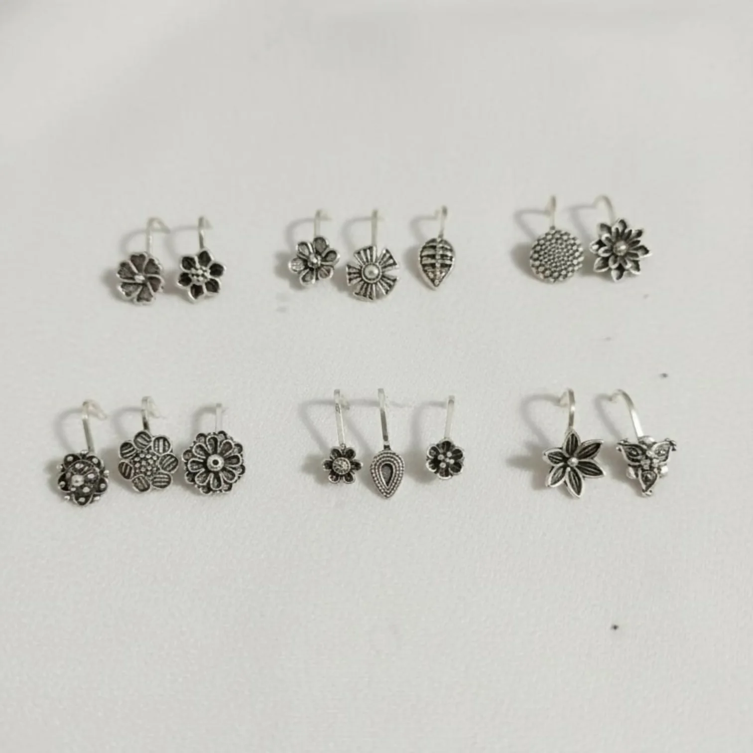 Oxidized Silver Traditional Floral Nose Pins Combo for Women & Girls (Pack of 15) - Image 5