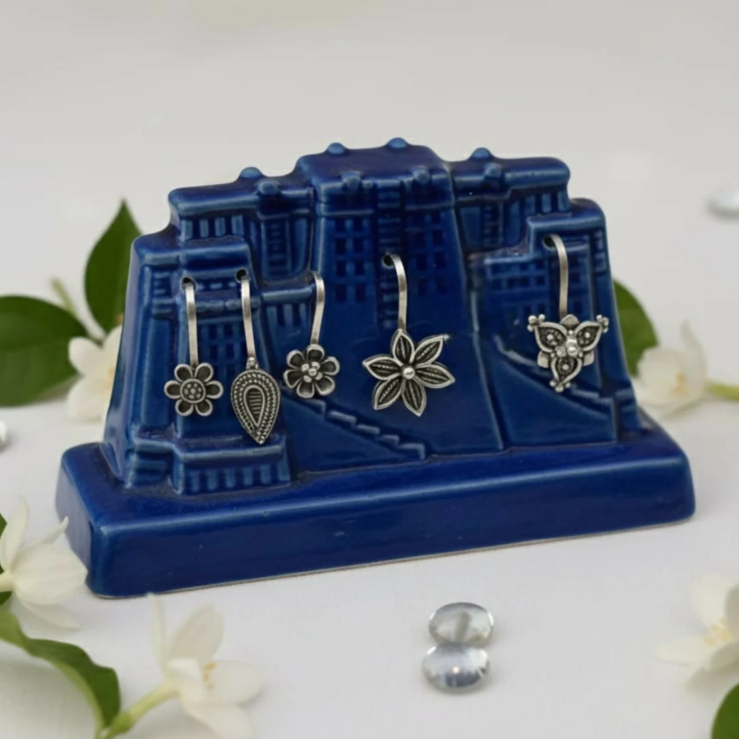 Oxidized Silver Traditional Floral Nose Pins Combo for Women & Girls (Pack of 5) - Image 3