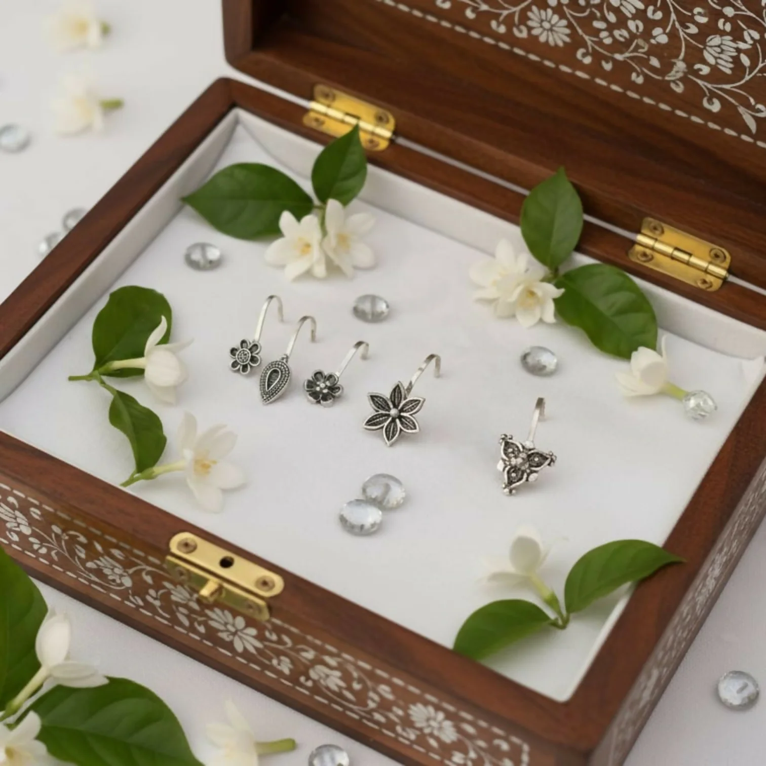 Oxidized Silver Traditional Floral Nose Pins Combo for Women & Girls (Pack of 5) - Image 5