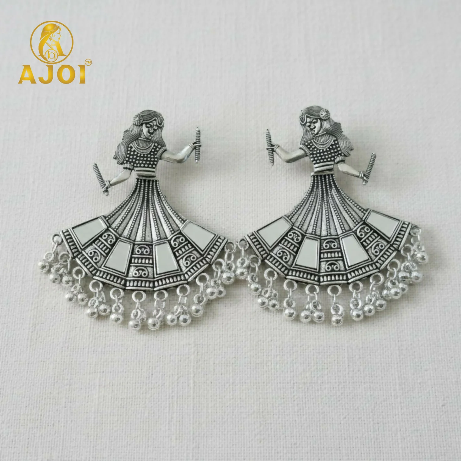 Oxidized Silver Tribal Dancer Earrings with Ghungroo Detailing - Image 4