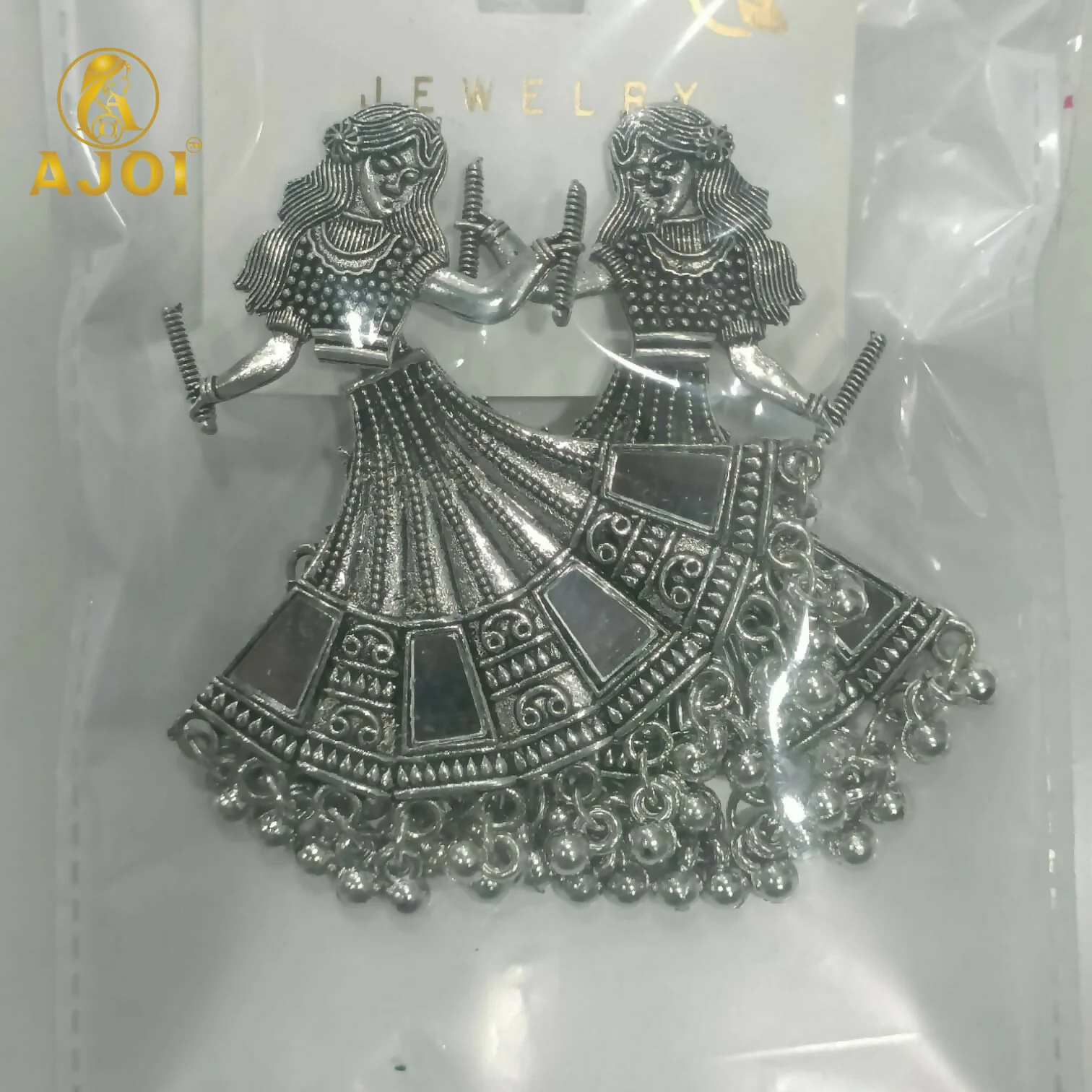 Oxidized Silver Tribal Dancer Earrings with Ghungroo Detailing - Image 5