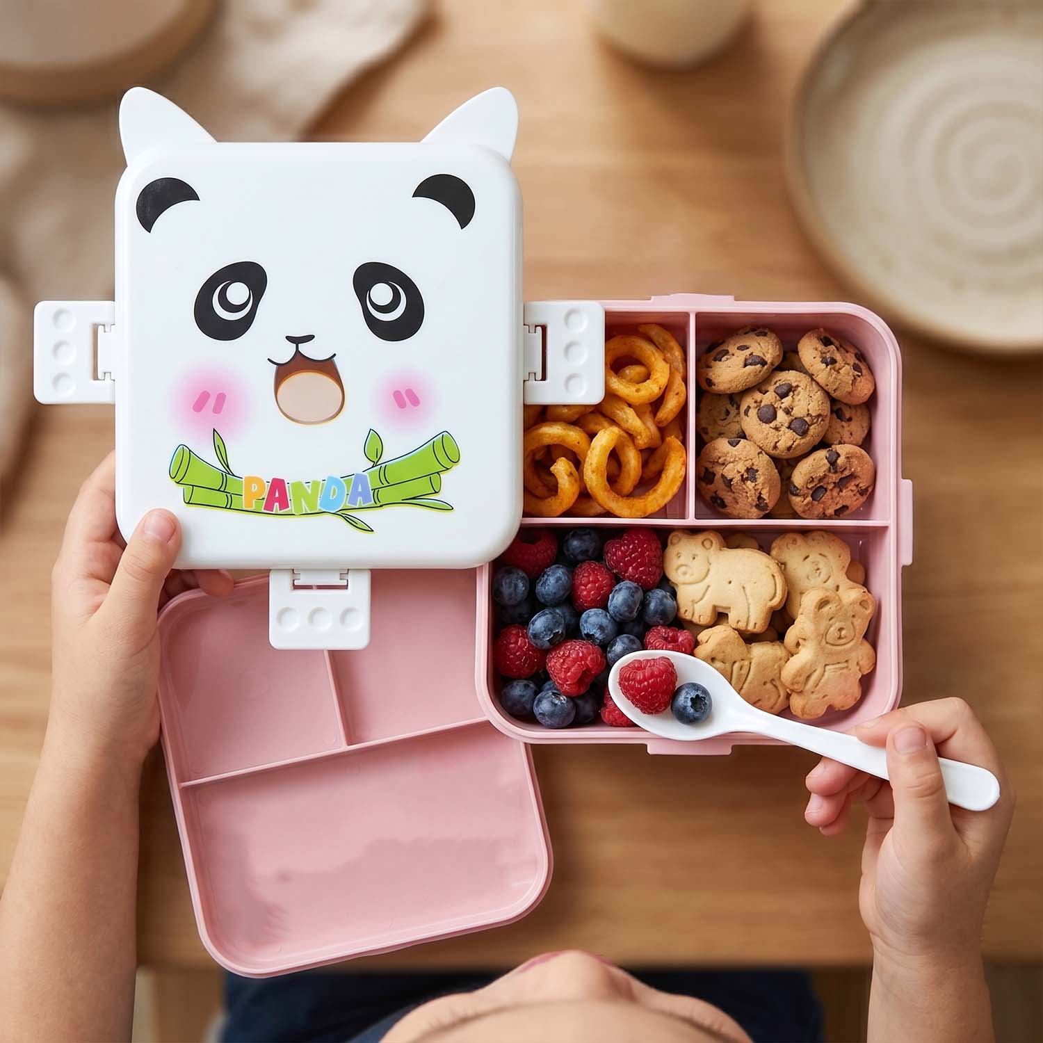 Panda Design Kids Lunch Box with Separate Compartments (1Set) - Image 3