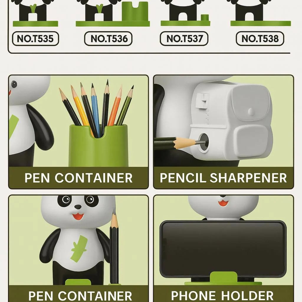 Panda Desk Fan with Pen Holder, Sharpener & Mobile Stand - Image 4