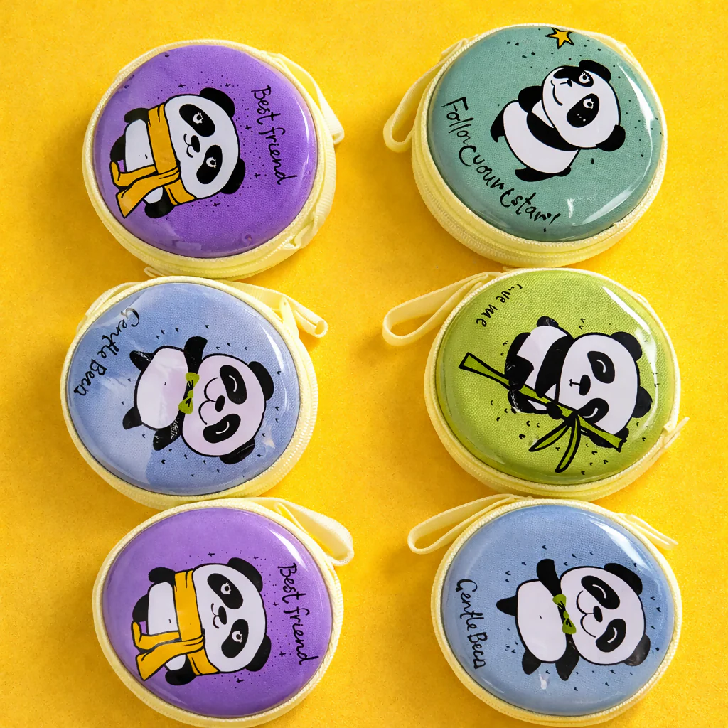 Panda Print Round Coin Pouch with Zipper & Wrist Strap for Kids and Gifting(DESIGN MAY VARY) - Image 4