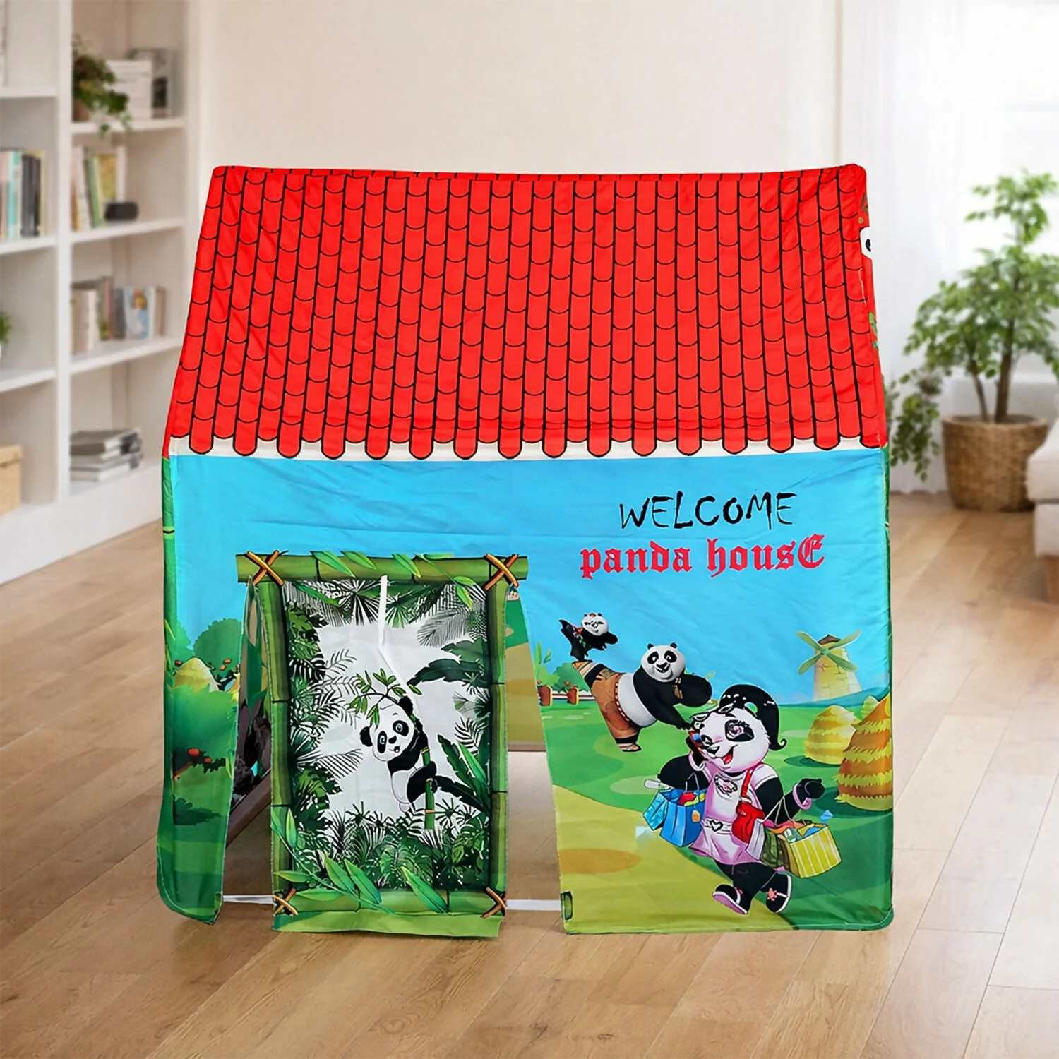 Panda Theme Foldable Kids Play Tent House with Cartoon Print for Indoor & Outdoor Play - Image 2
