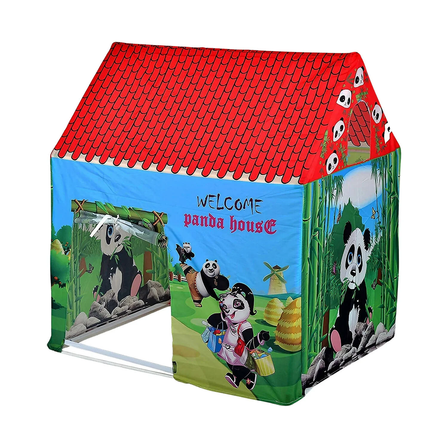 Panda Theme Foldable Kids Play Tent House with Cartoon Print for Indoor & Outdoor Play - Image 5
