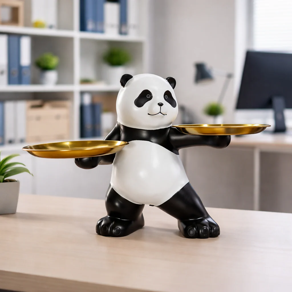 Panda Tray Holder with Dual Plates Decorative Showpiece Stand - Image 3