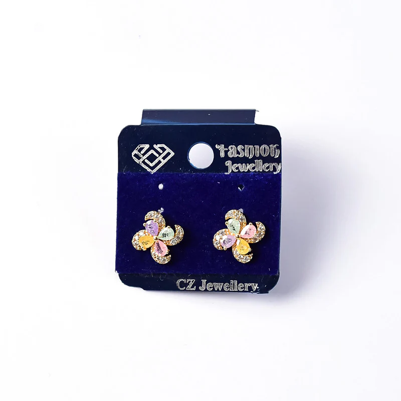 Pastel Crystal Flower Stud Earrings with Gold Finish for Women - Image 5