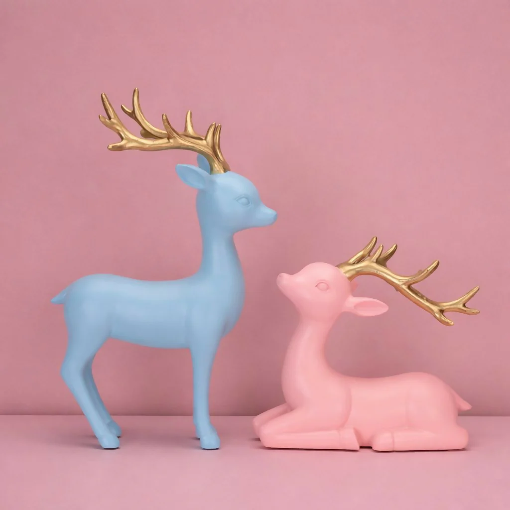 Pastel Deer Showpiece Set with Golden Antlers for Home Decor - Image 3