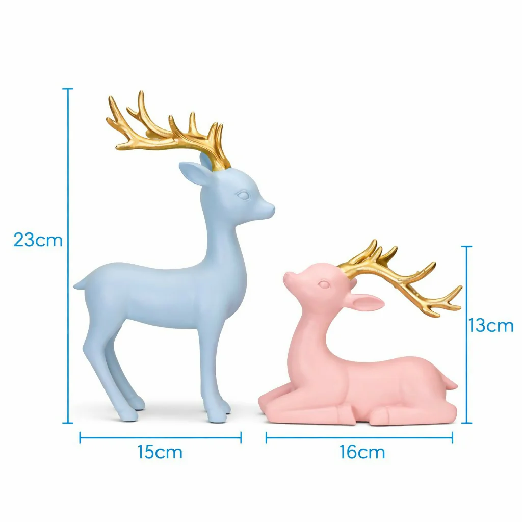 Pastel Deer Showpiece Set with Golden Antlers for Home Decor - Image 4