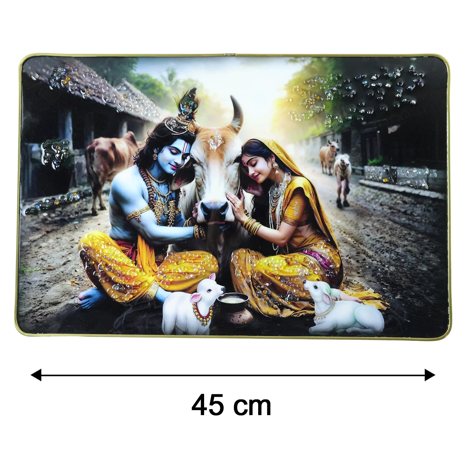 Peaceful Radha Krishna Village Scene Wall Art Frame (1 Pc, 45x30 Cm) - Image 6