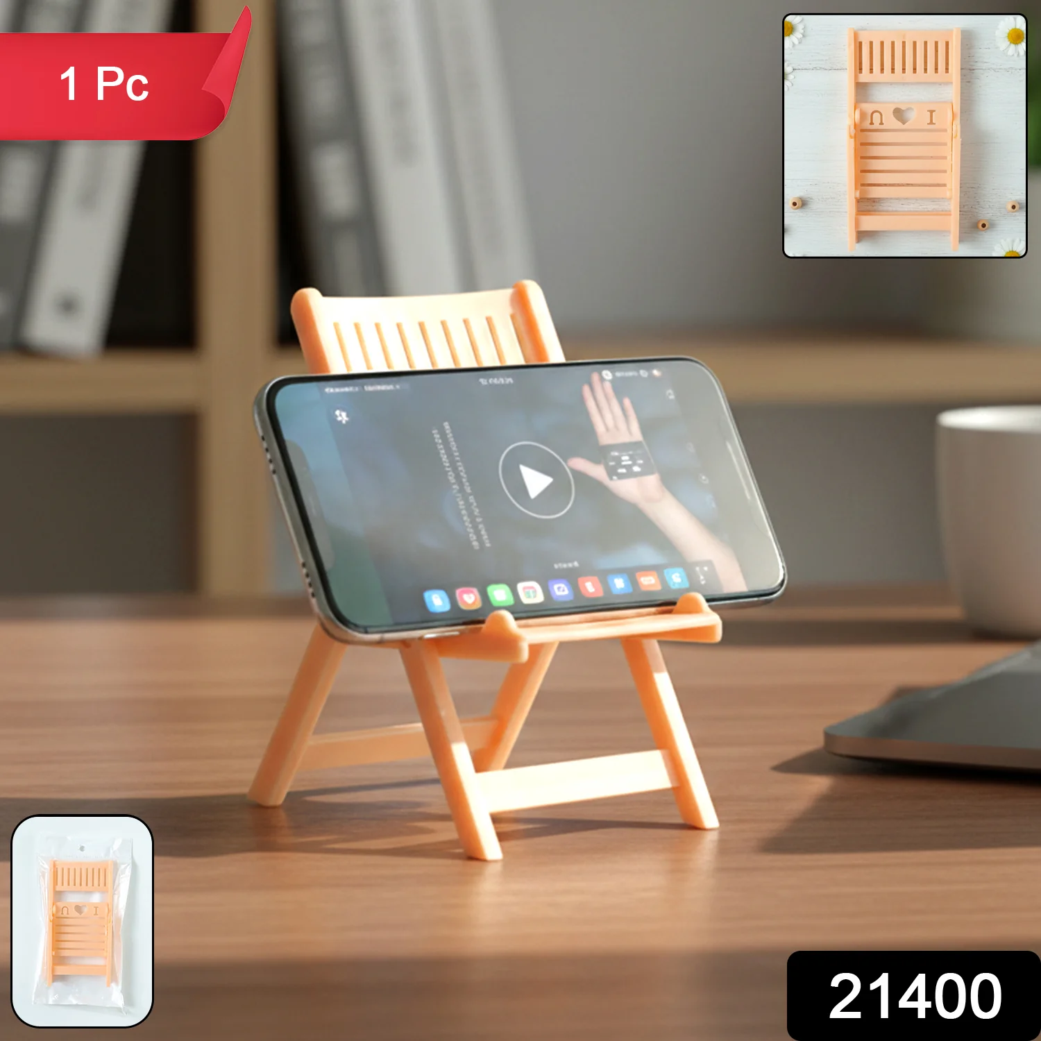 Mini Chair Shape Mobile Stand Holder (1 Pc / Peach Color) - Image 2