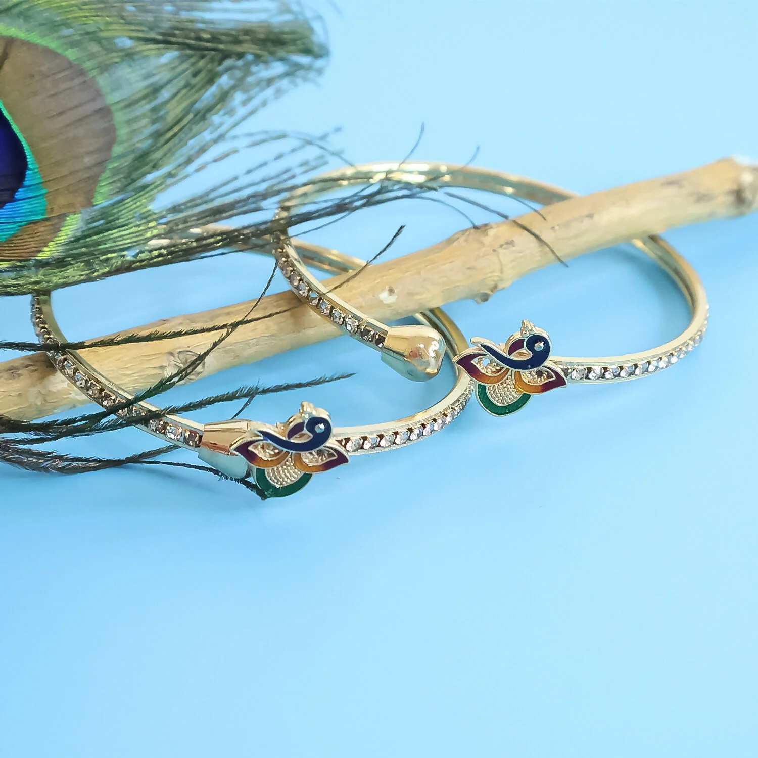 Peacock Bangles With Stones And Colorful Finish - Image 3