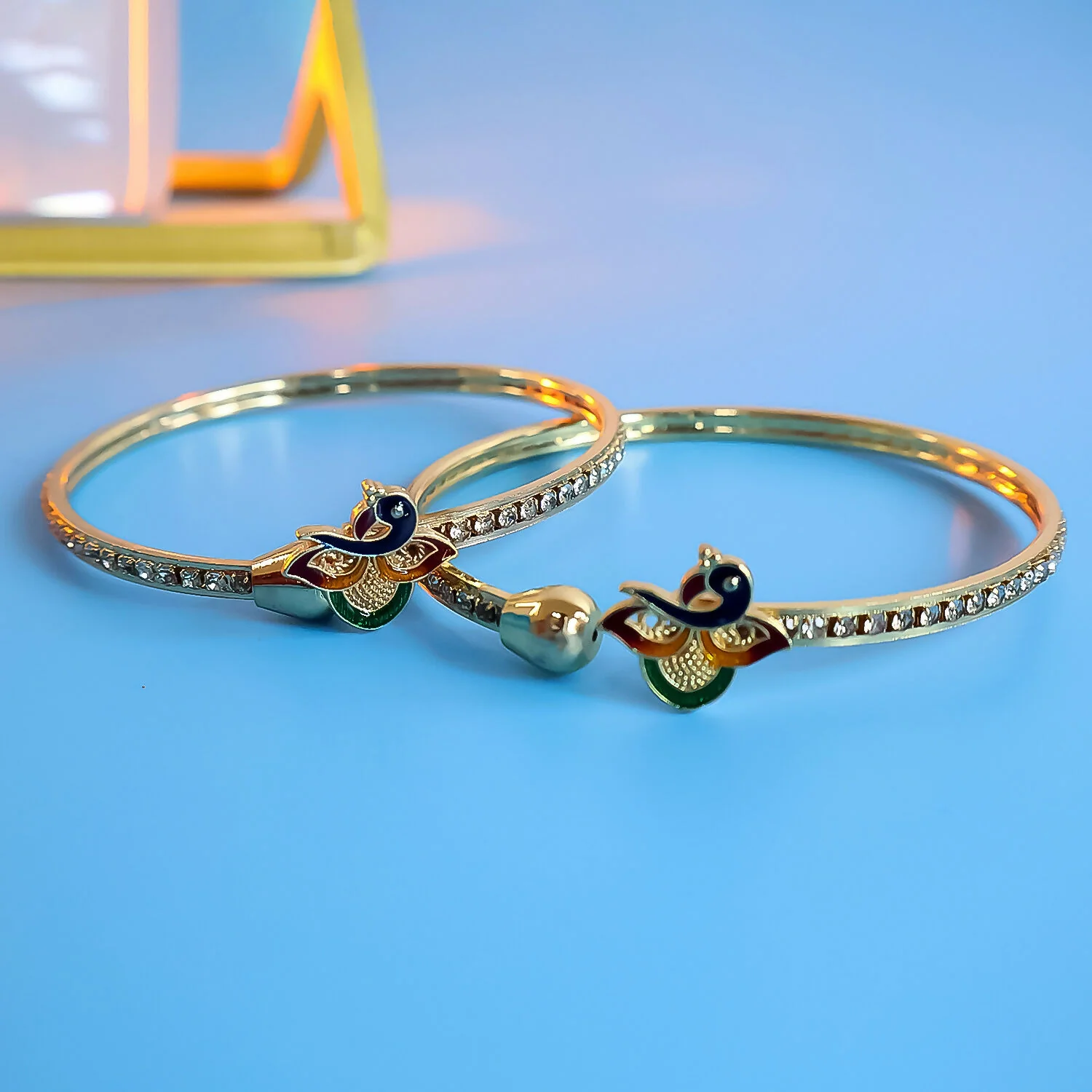 Peacock Bangles With Stones And Colorful Finish - Image 5