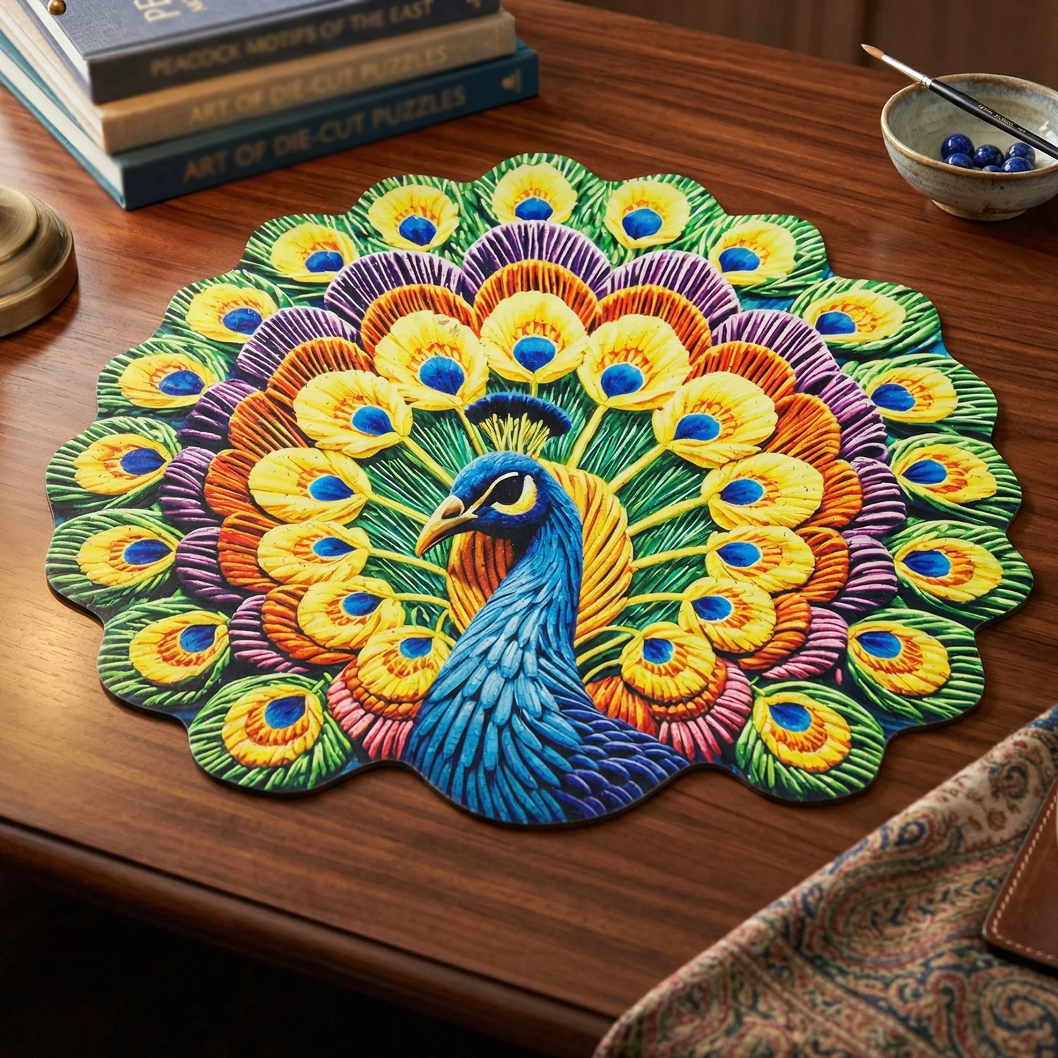 Peacock Design Round Floor Mat, 58x58 cm - Image 6