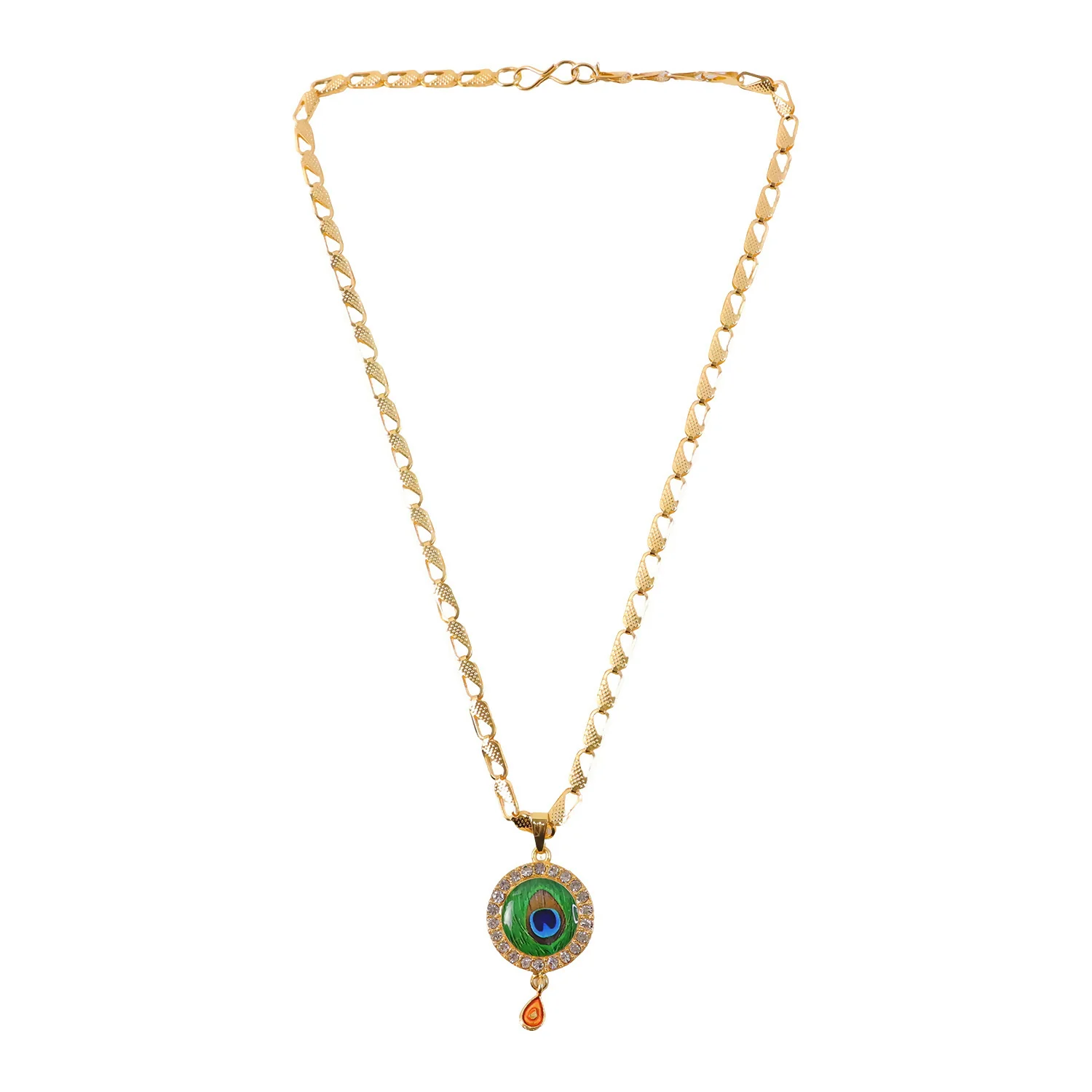 Peacock Feather Stone Pendant Gold Chain Necklace - Image 5