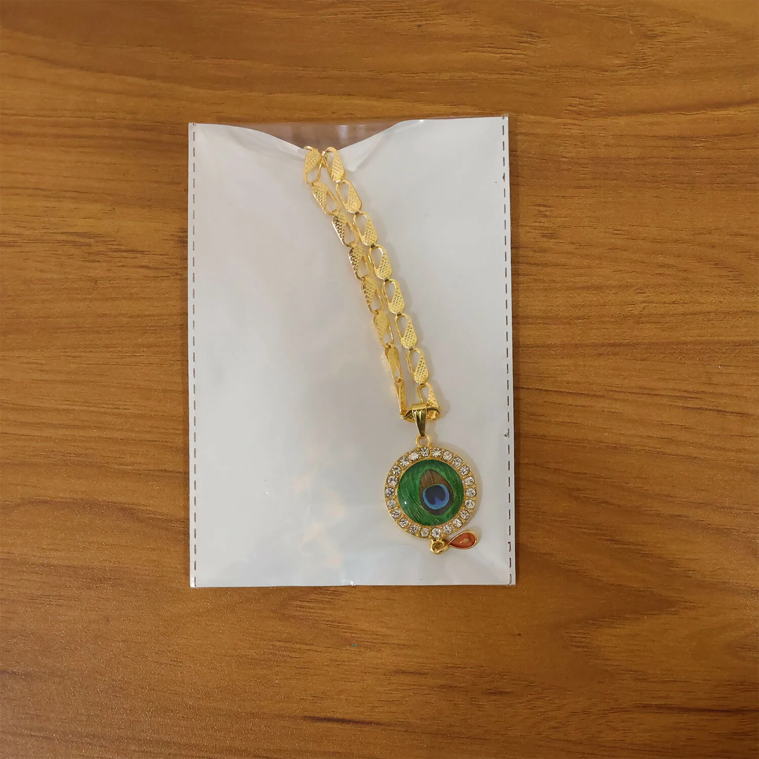 Peacock Feather Stone Pendant Gold Chain Necklace - Image 6