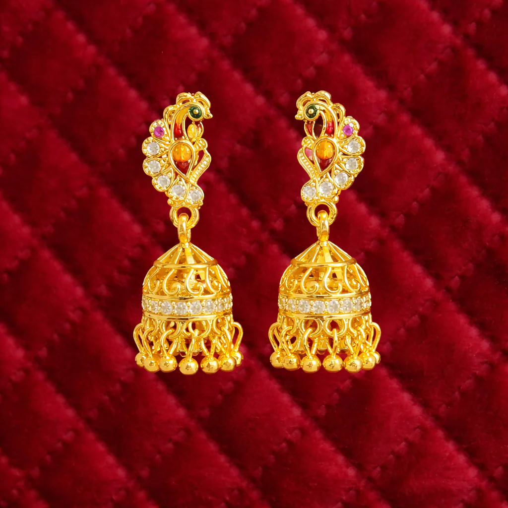 Peacock Inspired Handcrafted Jhumka Earrings - Image 2