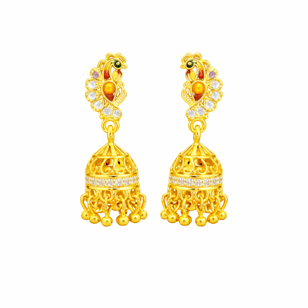 Peacock Inspired Handcrafted Jhumka Earrings - Image 3