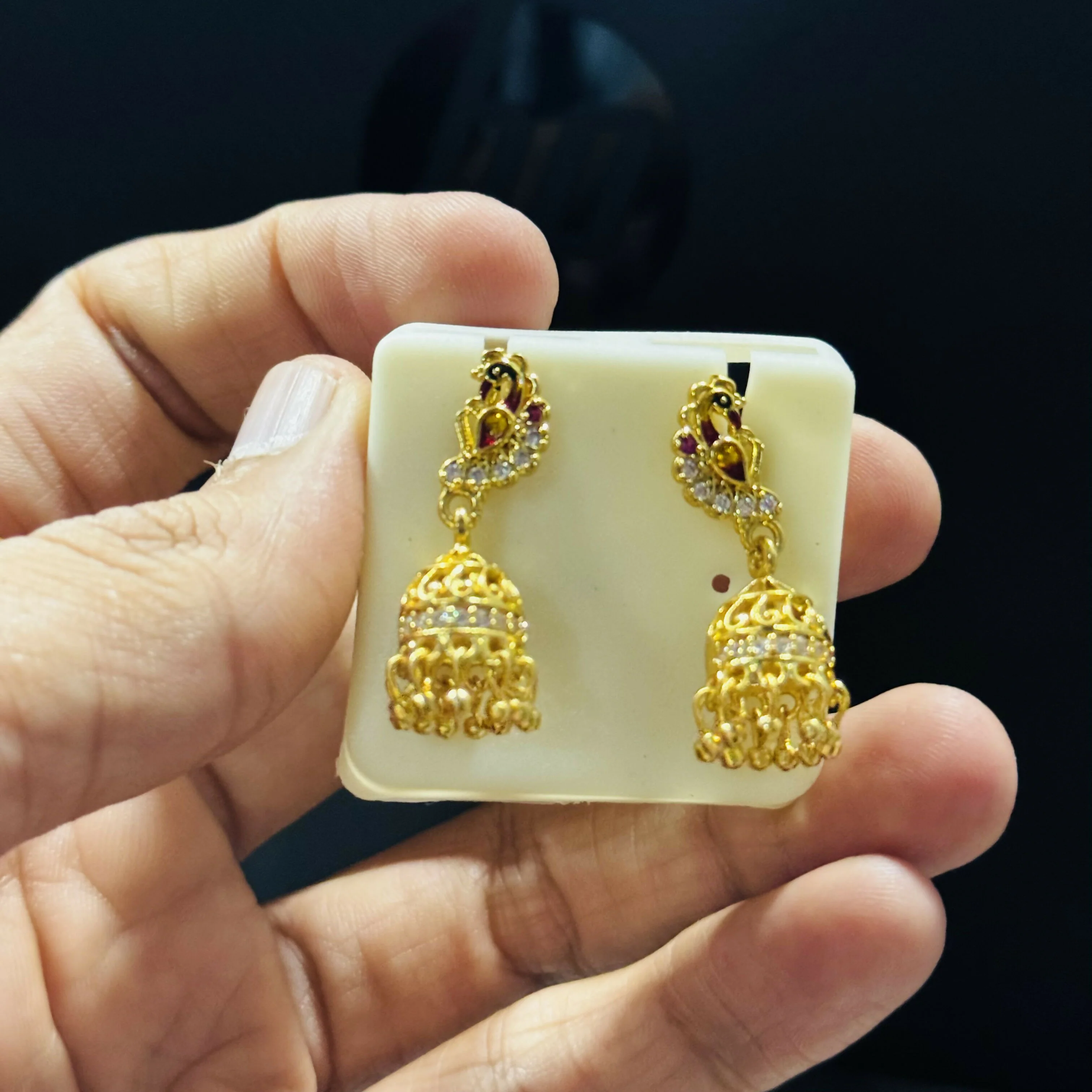 Peacock Inspired Handcrafted Jhumka Earrings - Image 4