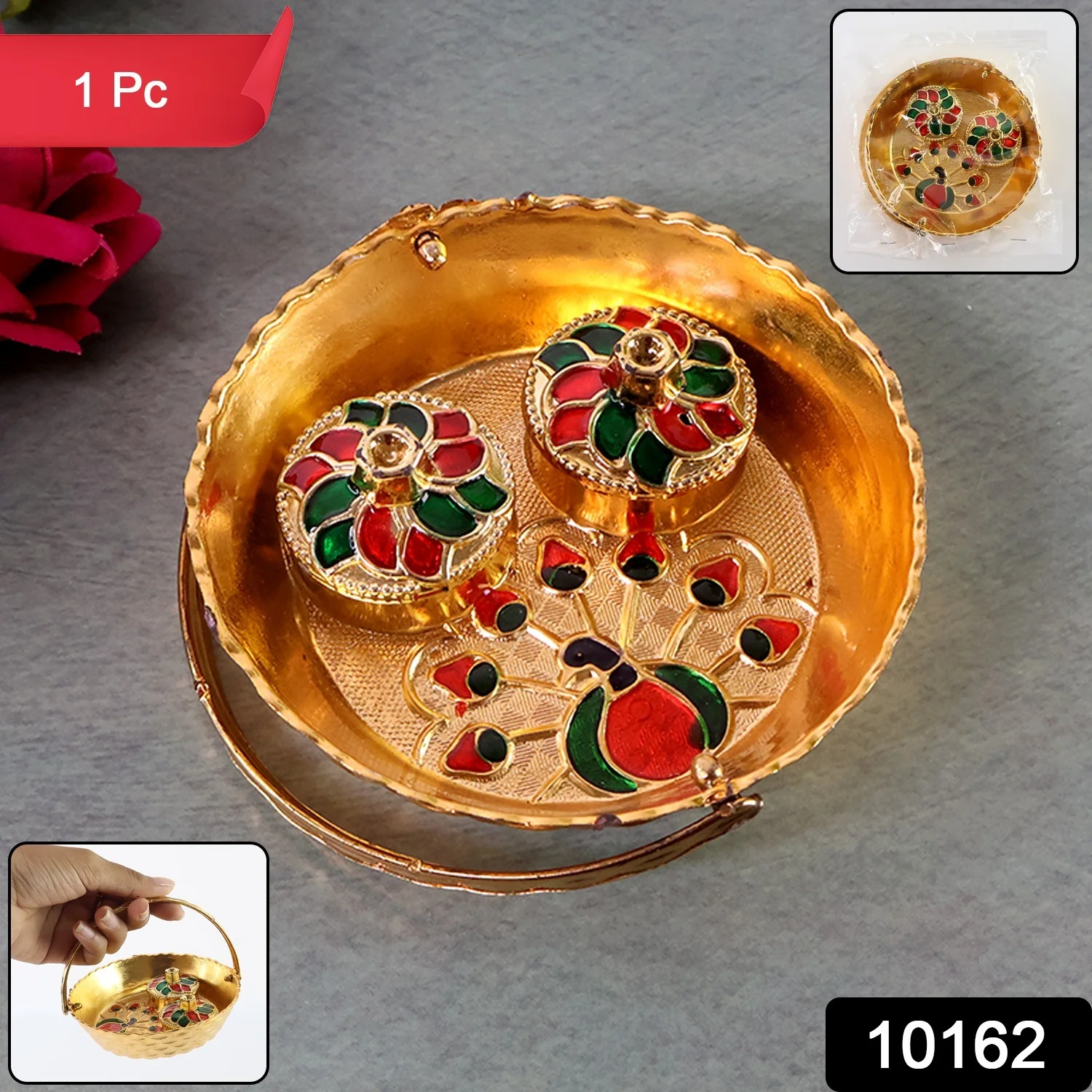 Peacock Meenakari Pooja tray - (1 Pc) - Image 2
