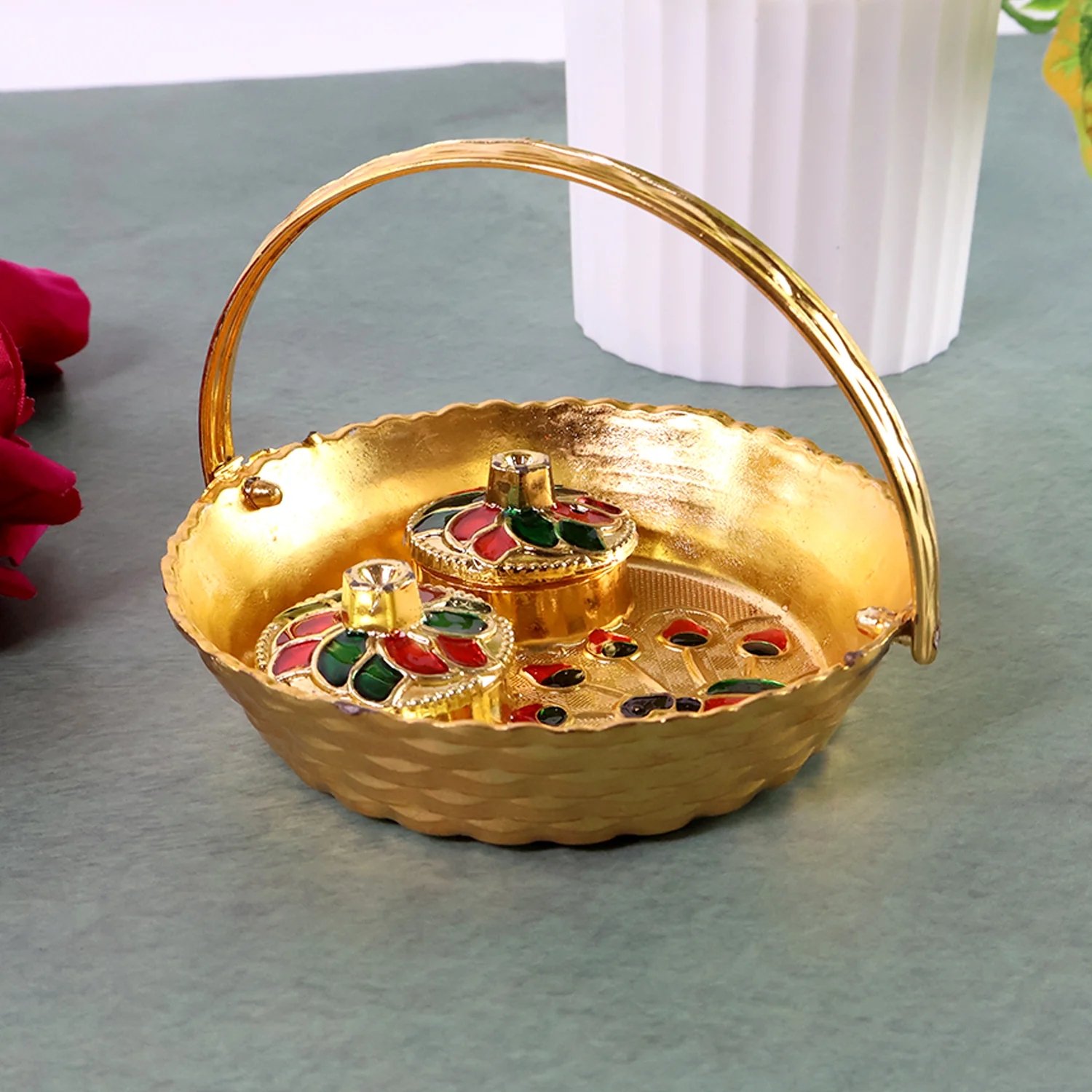 Peacock Meenakari Pooja tray - (1 Pc) - Image 3