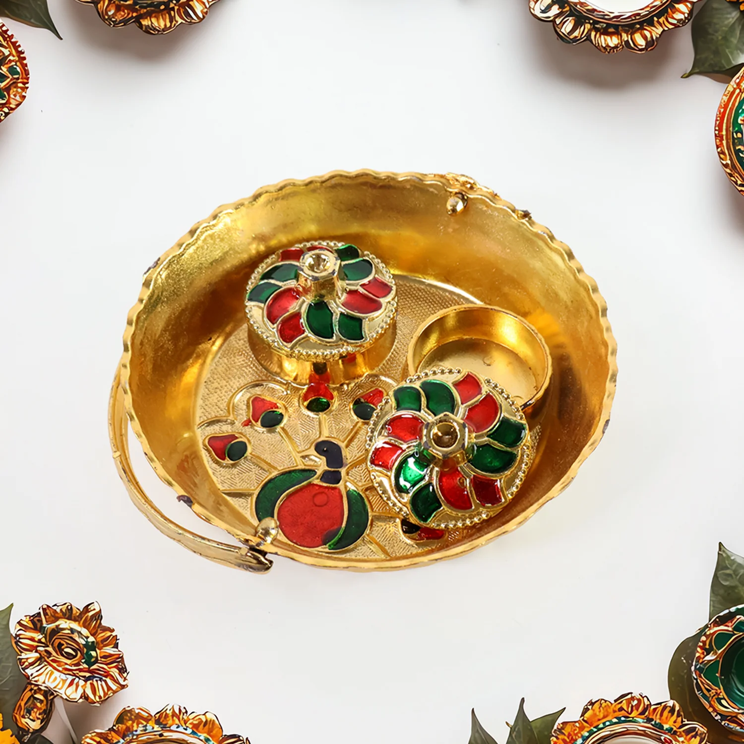 Peacock Meenakari Pooja tray - (1 Pc) - Image 4