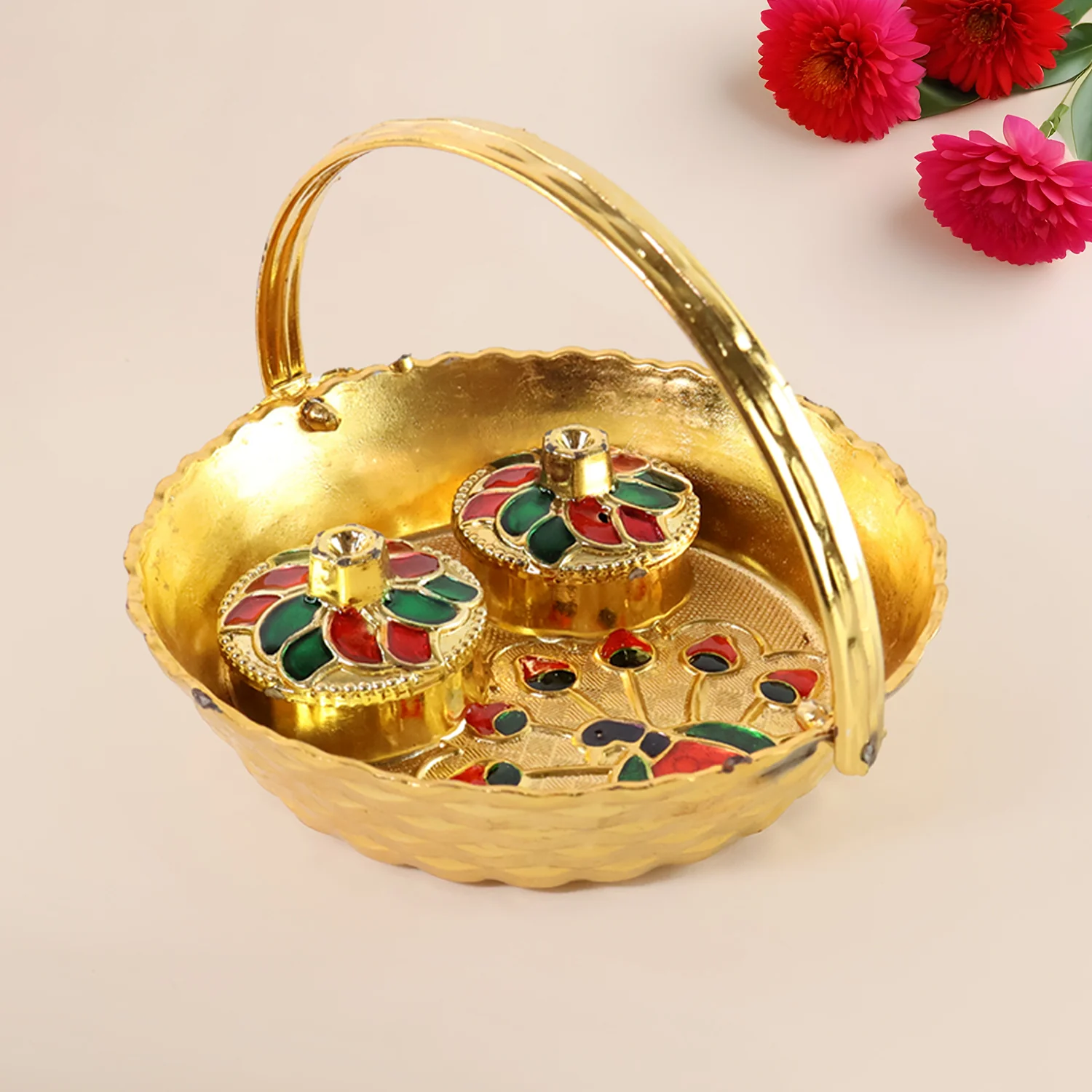 Peacock Meenakari Pooja tray - (1 Pc) - Image 6