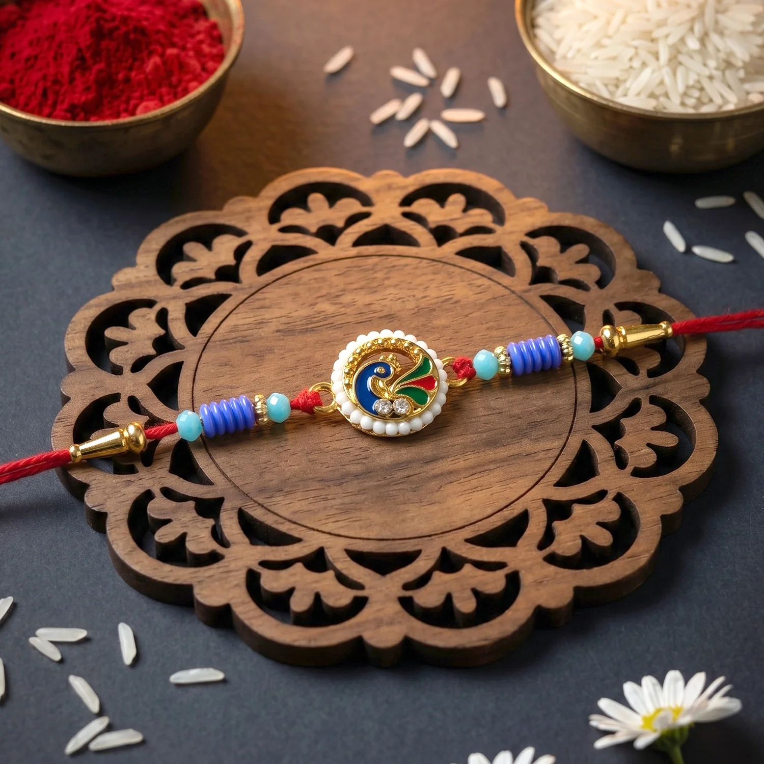 Peacock Pearl Frame Designer Rakhi - Image 3