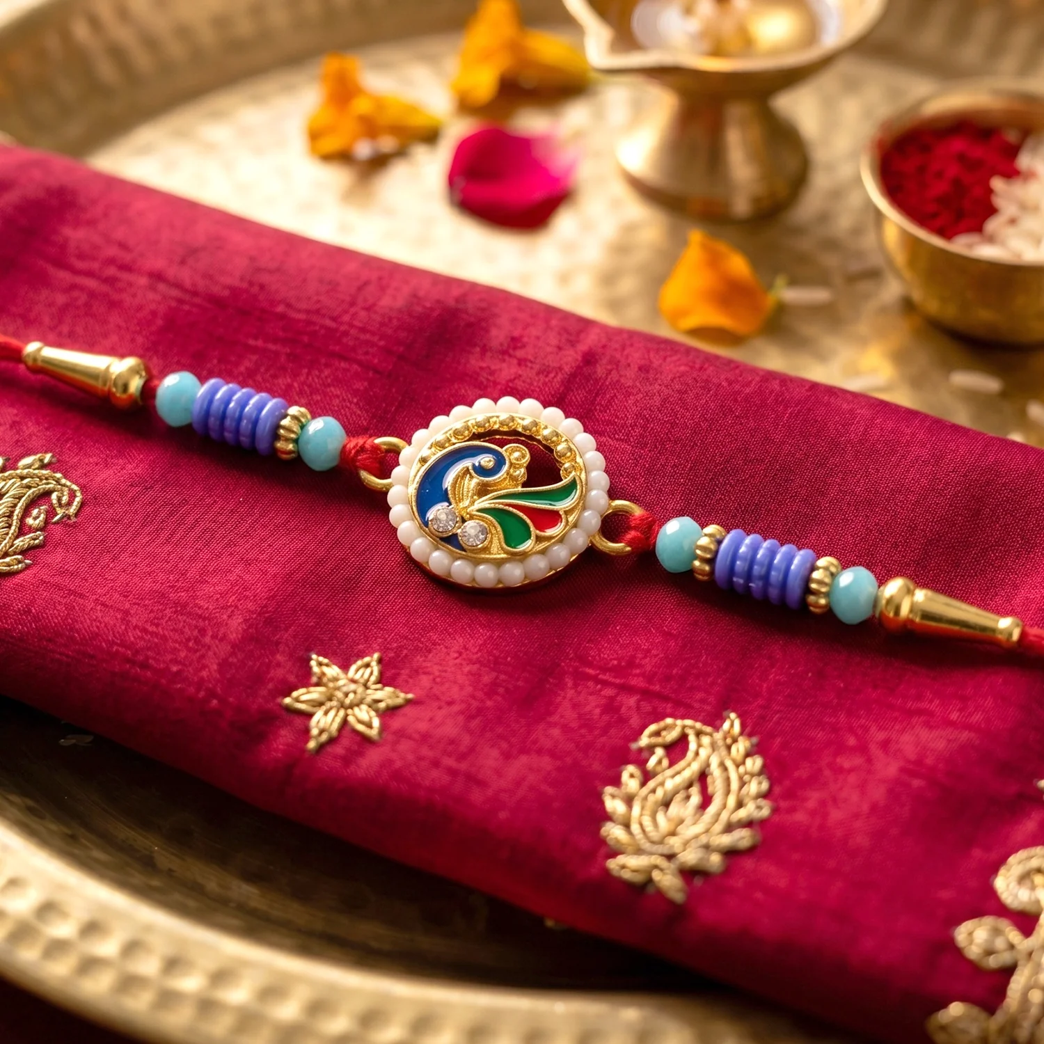 Peacock Pearl Frame Designer Rakhi - Image 4