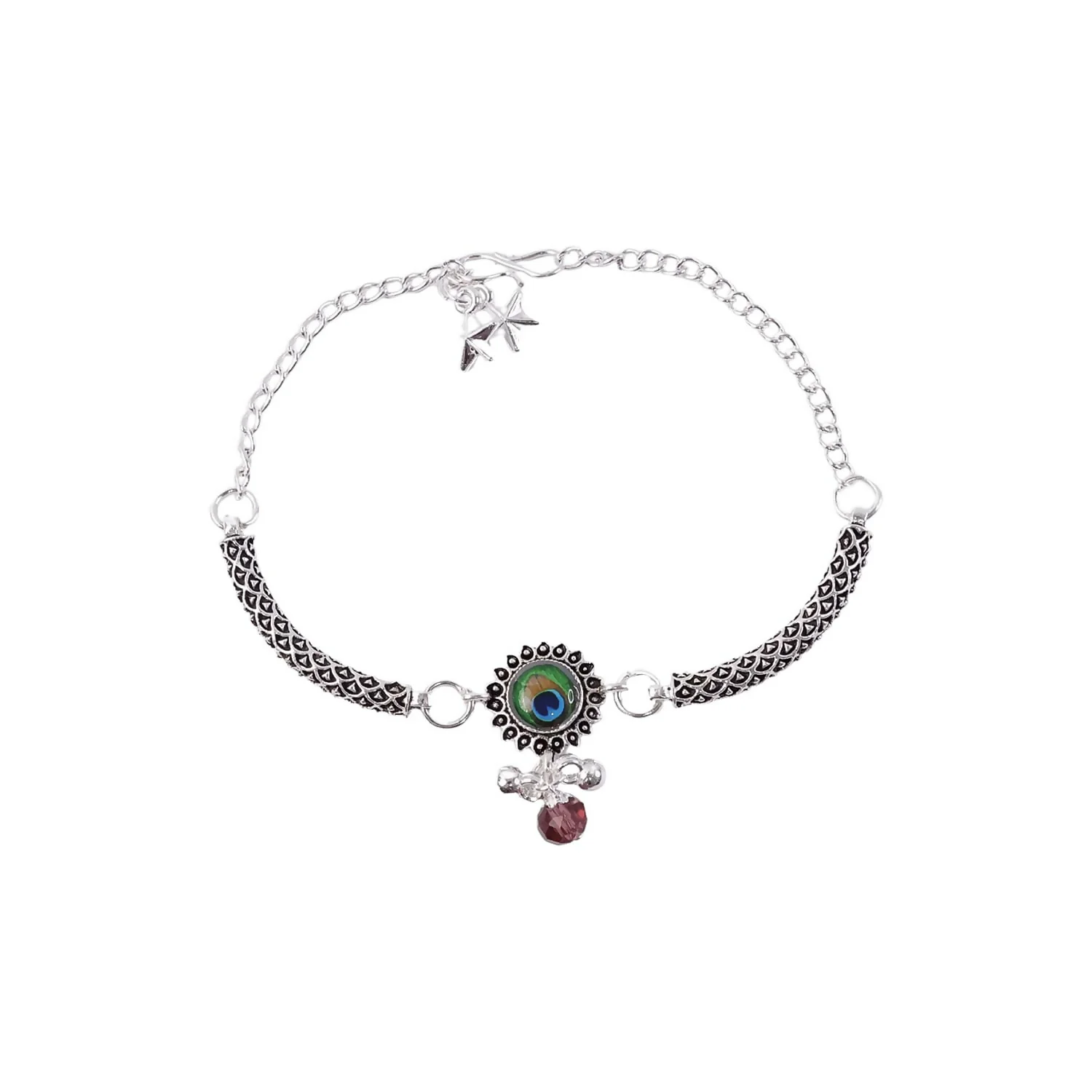 Peacock Stone Silver Charm Bracelet with Adjustable Chain for Women - Image 5