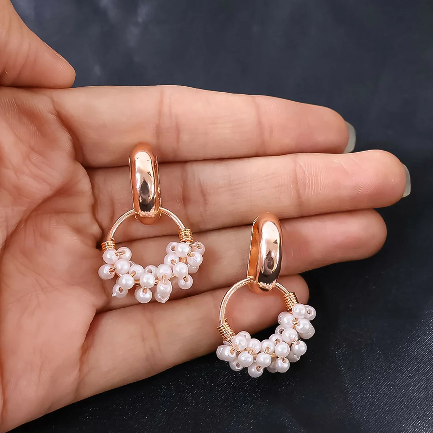 Pearl Beaded Hoop Earrings in Elegant Display Case - Image 2