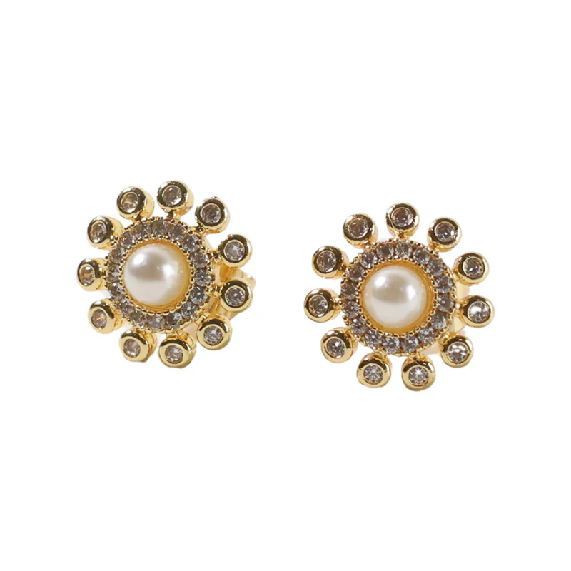 Pearl Center Floral Stud Earrings with Gold Finish for Women - Image 4