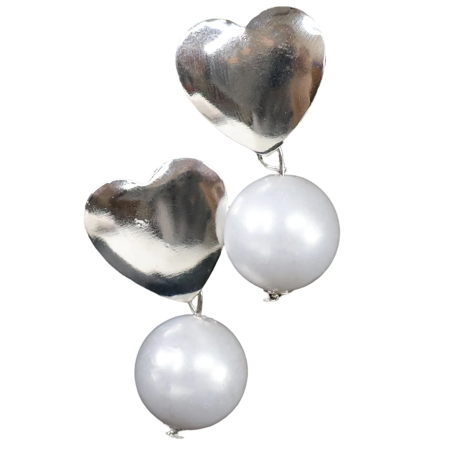 Pearl Heart Earrings White Silver Tone For Women And Girls (1Pc) - Image 3