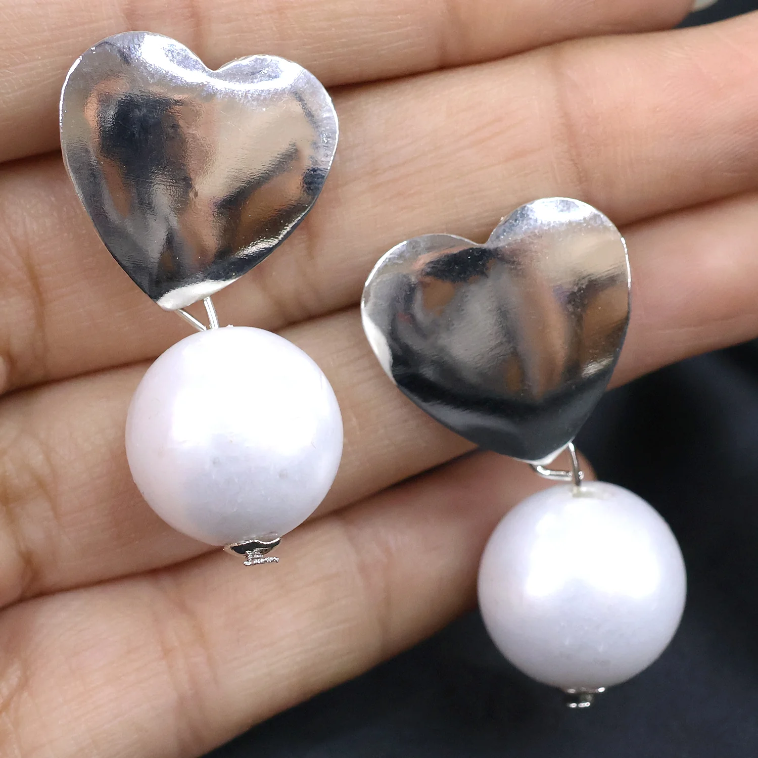 Pearl Heart Earrings White Silver Tone For Women And Girls (1Pc) - Image 4
