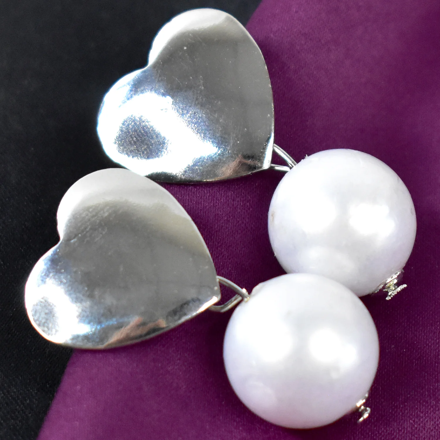 Pearl Heart Earrings White Silver Tone For Women And Girls (1Pc) - Image 5